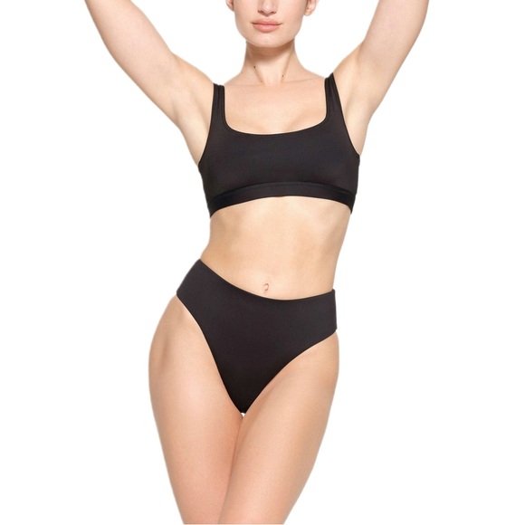 onyx SKIMS mid waist swim bottom | bathing suit bottoms | black bikini bottom - Picture 3 of 9